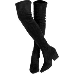 Women’s Thigh High Block Heel Boots - Pointed Toe Over the Knee Stretch Boots